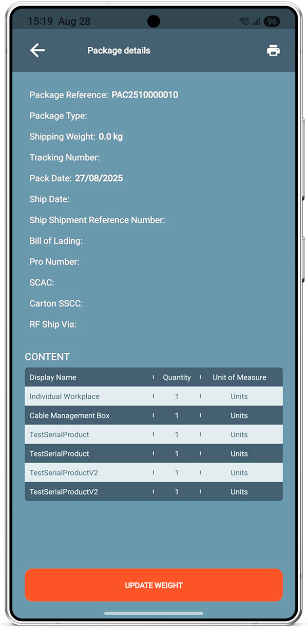 Delivery scan screen