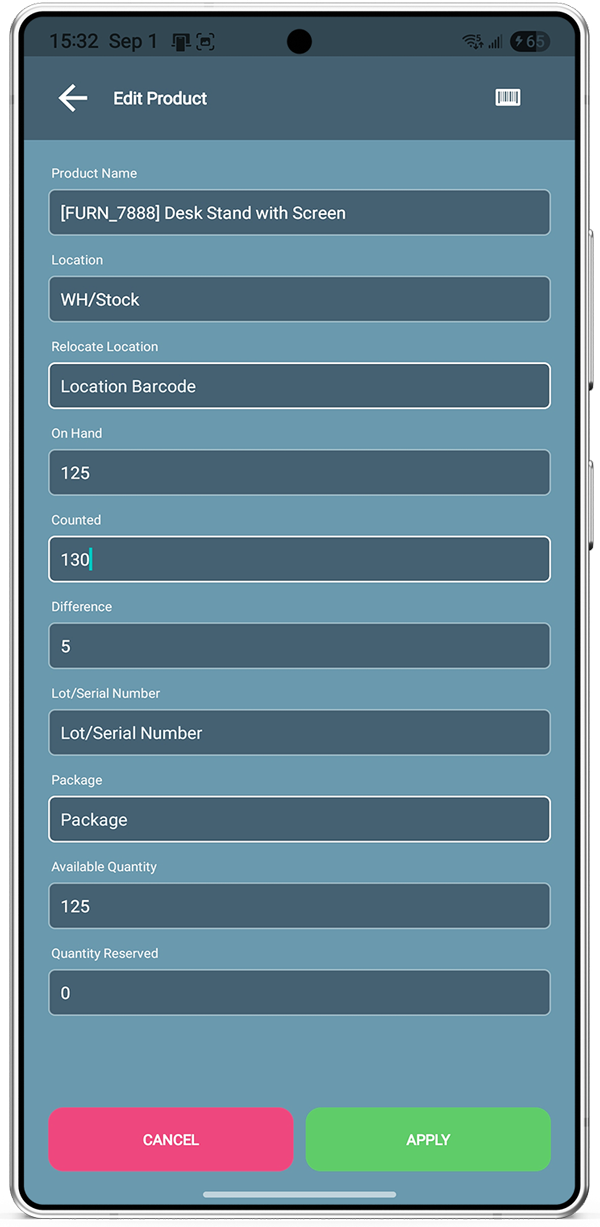 Inventory count and apply
