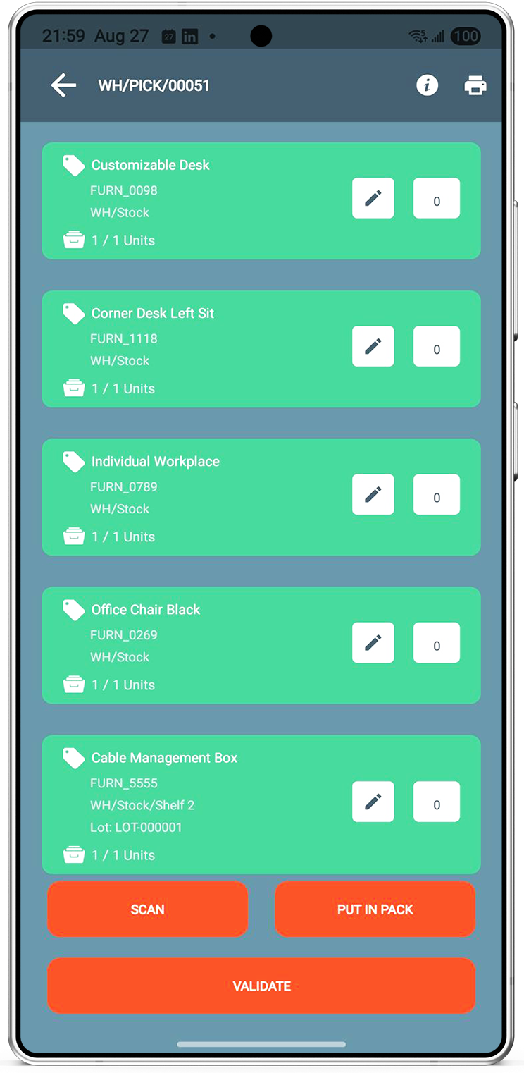 Picking operation screen