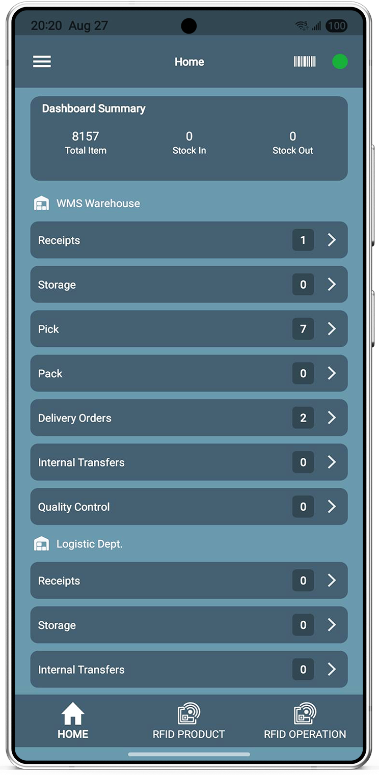 WMS for Odoo app home screen