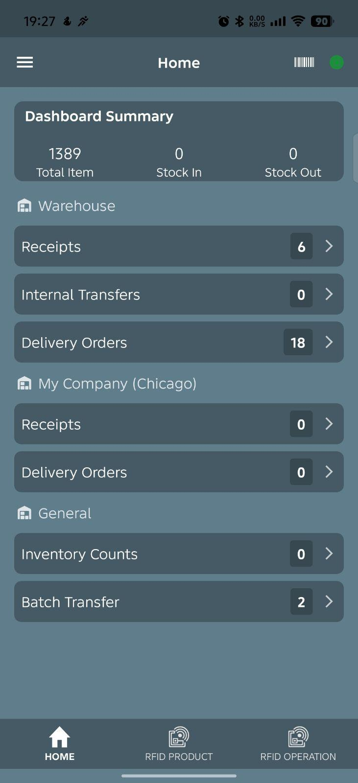 WMS App Home Screen