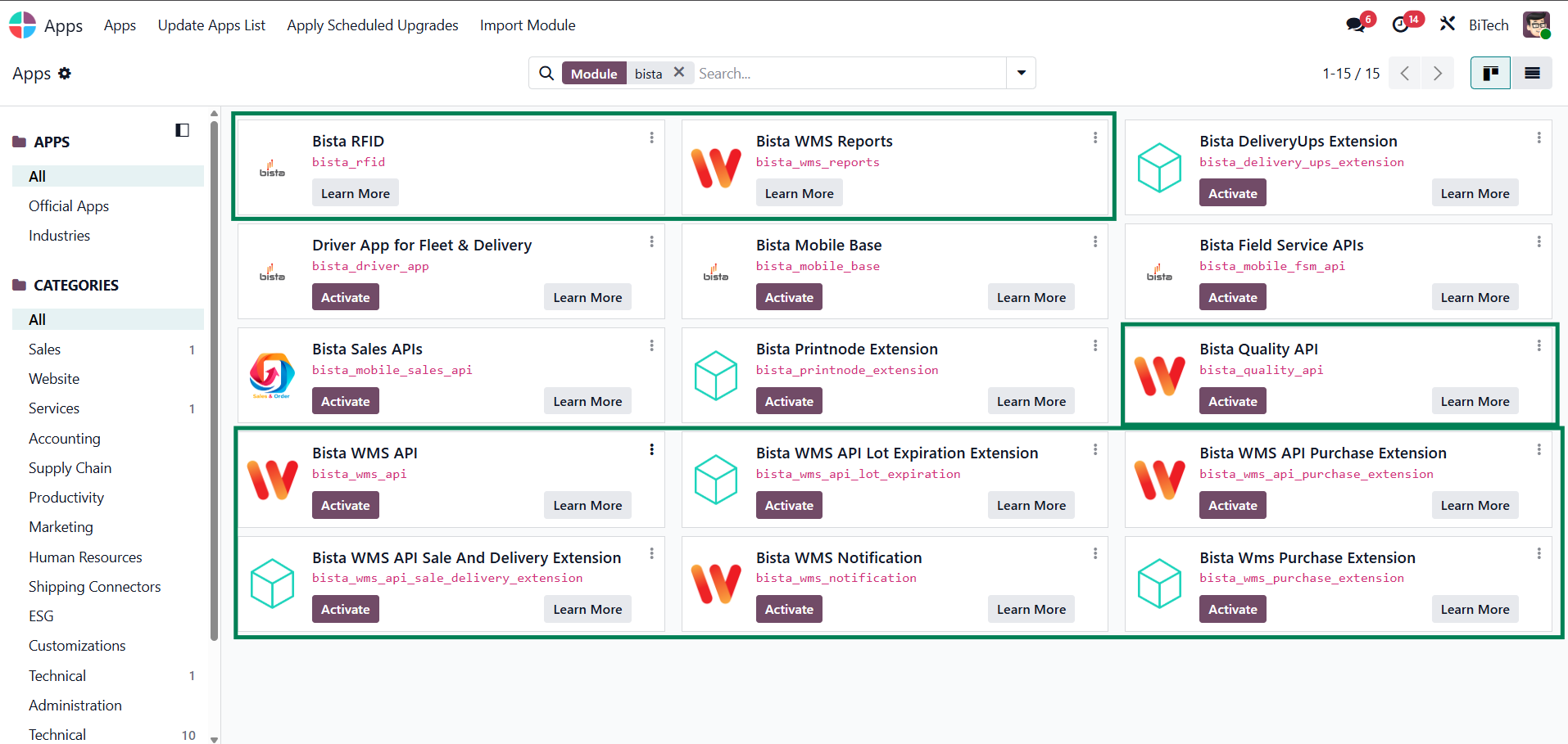Activate Bista WMS API